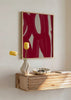Cuadro decorativo de estilo abstracto y minimalista colocado en salón, composición abstracta en tonos burdeos, modelo Colour Palette Burgundy 4