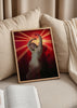 Tableau pop art avec figure classique éclairée par des lumières de discothèque dans une ambiance décorative contemporaine. Disponible sur kudeko.com
