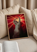 Tableau pop art avec figure classique éclairée par des lumières de discothèque dans une ambiance décorative contemporaine. Disponible sur kudeko.com