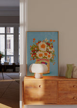 Cuadro decorativo de estilo colorido y ilustración colocado en cocina, ramo de flores silvestres en lata vintage, modelo Flowers In a Vinatge Tea Can