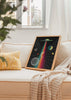 Surrealistisches Wandbild einer Weltraumentführung mit Lichtstrahl, Planeten und dekorativer kosmischer Stimmung. Erhältlich auf kudeko.com