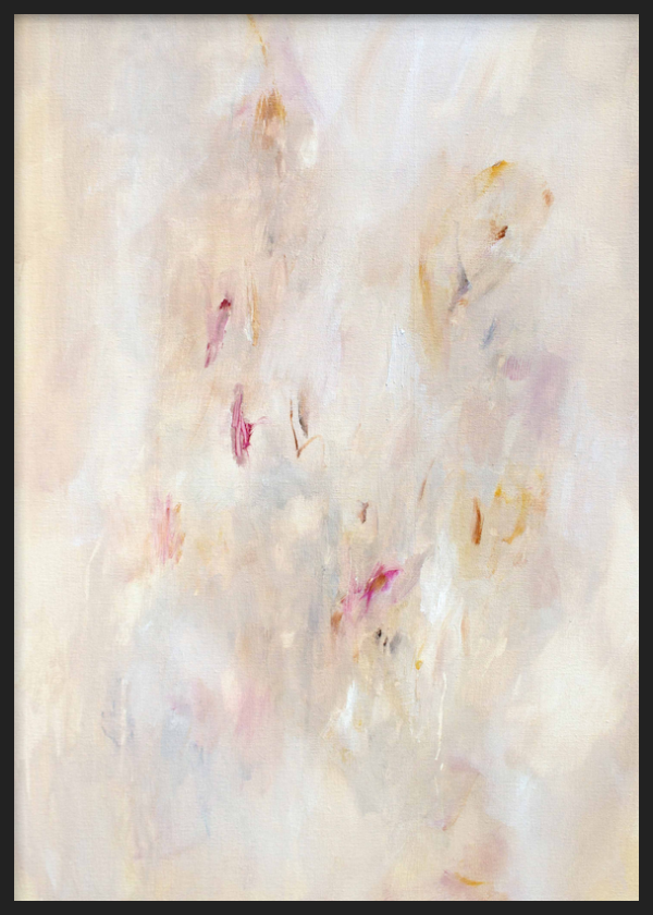 Tableau décoratif avec cadre de style minimaliste et abstrait, composition éthérée en tons pastel, modèle Ethereal Blush Abstract. Disponible sur kudeko.com