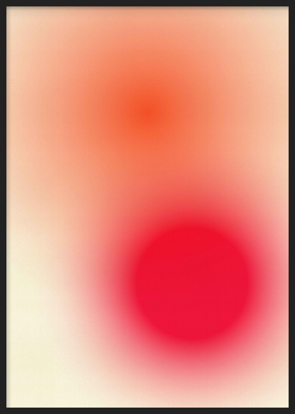 Tableau décoratif avec cadre de style minimaliste et abstrait, composition abstraite en dégradé rose et rouge, modèle Vibrant Red Glow. Disponible sur kudeko.com
