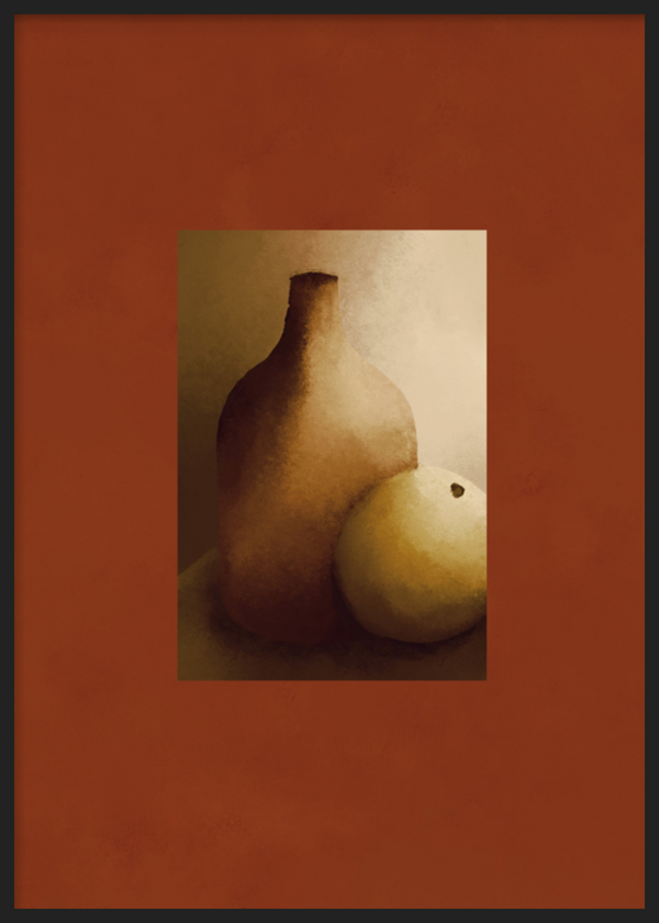 Cuadro decorativo con marco de estilo minimalista y orgánico, bodegón minimalista en tonos tierra, modelo Bodegón austero
