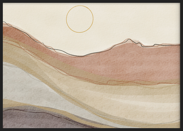 Cuadro decorativo con marco de estilo minimalista y orgánico, paisaje desértico boho en tonos tierra, modelo Boho Desert Landscape