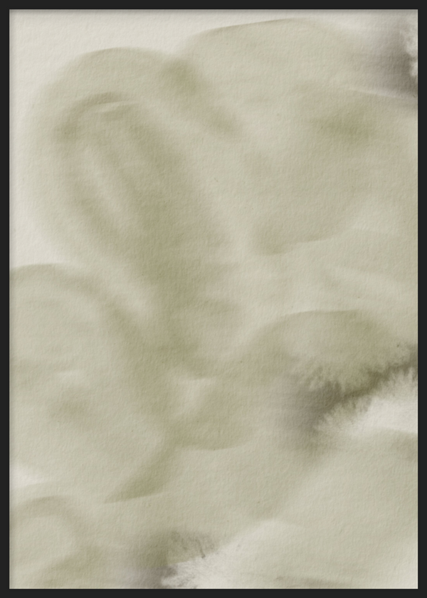 Cuadro decorativo con marco de estilo minimalista y orgánico, composición abstracta en verde salvia suave, modelo Bruma de Salvia