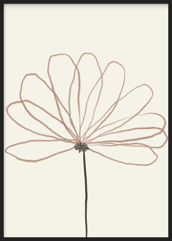 Tableau décoratif avec cadre de style minimaliste et organique, fleur minimaliste en ligne continue, modèle Delicate Petals. Disponible sur kudeko.com
