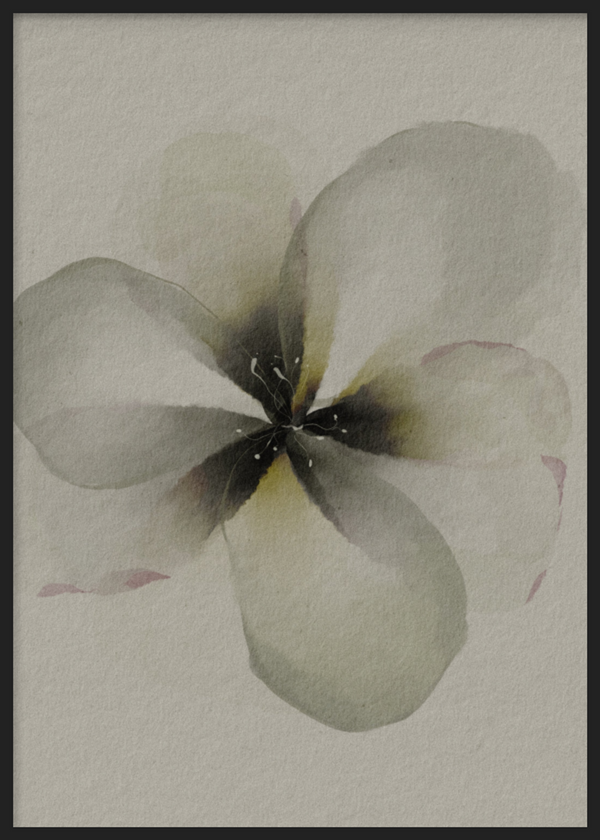 Cuadro decorativo con marco de estilo minimalista y orgánico, flor en acuarela serena, modelo Flor Serena