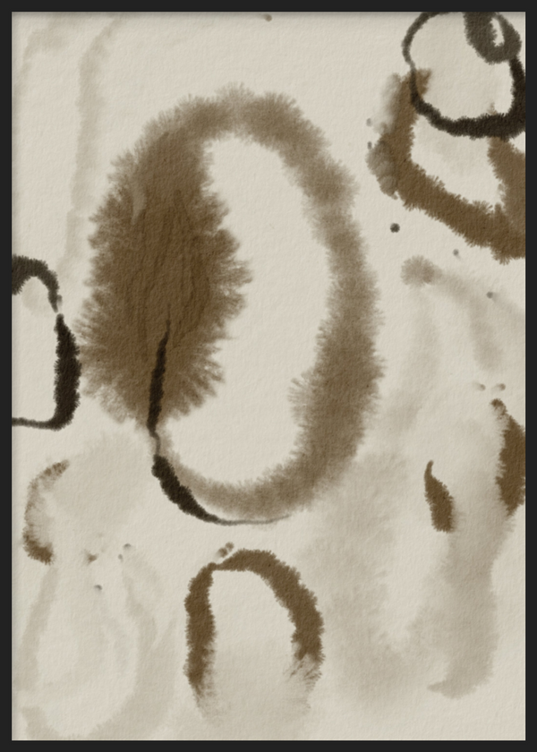 Cuadro decorativo con marco de estilo minimalista y orgánico, formas abstractas en tonos tierra, modelo Formas Terrosas