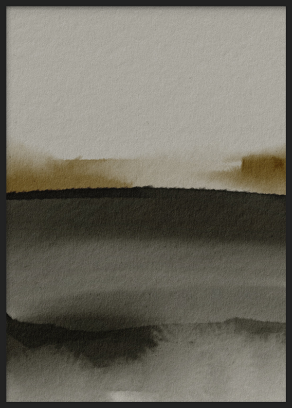 Cuadro decorativo con marco de estilo minimalista y sereno, paisaje abstracto en sombras neutras, modelo Horizonte de Sombra