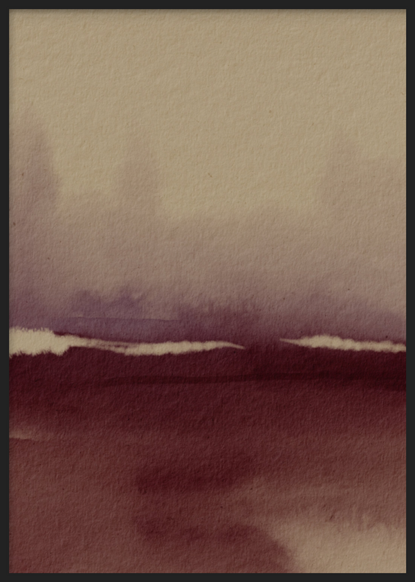 Cuadro decorativo con marco de estilo minimalista y sereno, horizonte abstracto en tonos granate, modelo Horizonte Granate