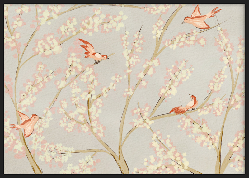 Pink Birds Spring Blossoms