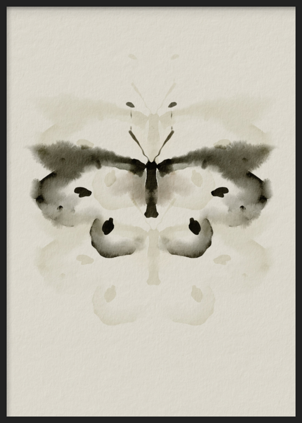 Cuadro decorativo con marco de estilo minimalista y sereno, mariposa abstracta en acuarela neutra, modelo Velo de Mariposa