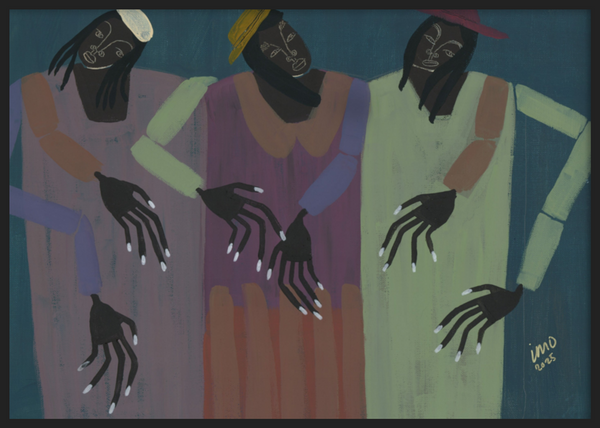 Cuadro decorativo con marco de estilo orgánico y abstracto, grupo de figuras femeninas estilizadas, modelo My People