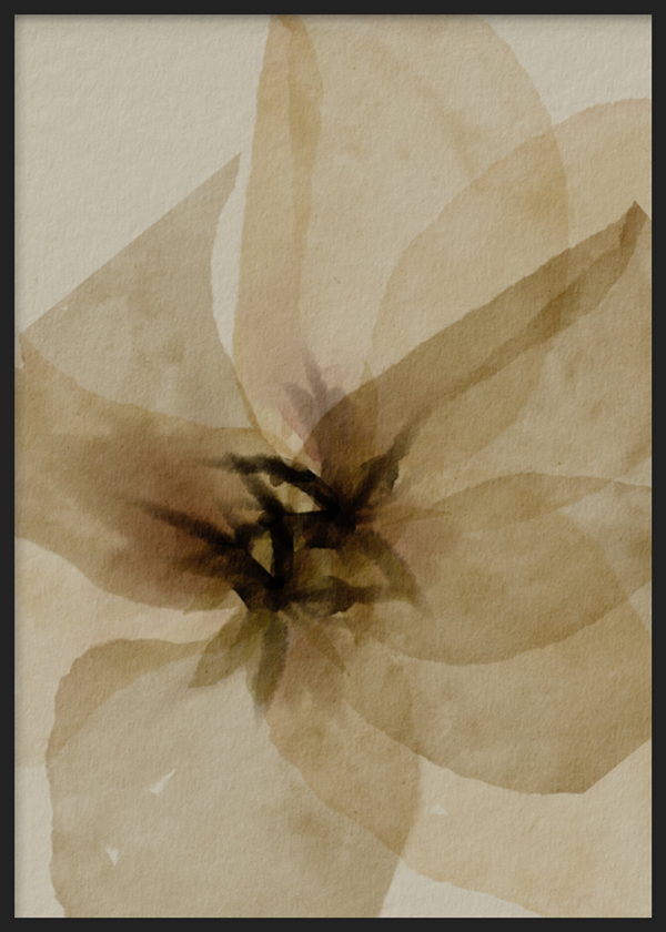 Cuadro decorativo con marco de estilo orgánico y beige, flor abstracta en tonos mostaza, modelo Flor de Seda Mostaza