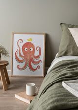 Cuadro decorativo de estilo ilustración y animales colocado en habitación infantil, pulpo infantil sonriente, modelo Pulpo Infantil I