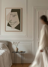 Cuadro decorativo de estilo minimalista y abstracto colocado en salón, rostro abstracto de una línea, modelo Attractive face
