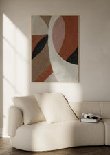Cuadro decorativo de estilo minimalista y abstracto colocado en salón, composición abstracta orgánica en tonos tierra, modelo Comfy