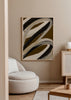 Cuadro decorativo de estilo minimalista y abstracto colocado en salón, composición abstracta de trazos espresso, modelo Espresso strokes no2