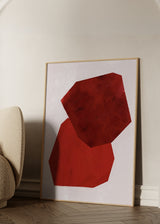 Wandbild abstrakt in Terrakotta mit unregelmäßigen geometrischen Formen auf hellem Hintergrund, klarer dekorativer Stil und warme Farbtöne. Erhältlich auf kudeko.com