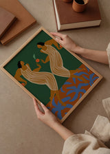 Cuadro decorativo de estilo minimalista y colorido colocado en salón, ilustración artística de figuras femeninas en espejo, modelo Mirror Arty