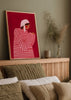 Cuadro decorativo de estilo minimalista y colorido colocado en salón, mujer ilustrada con vestido de rayas rojas, modelo The Woman With the Red Stripes