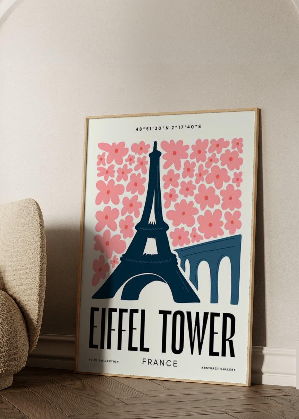 Cuadro decorativo de estilo minimalista y colorido colocado en salón, Ilustración floral de la Torre Eiffel en París, modelo Torre Eiffel