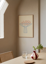 Wandbild im minimalistischen Stil mit Illustration in einer Küche, minimalistisches Stillleben mit Obstschale und Früchten, Modell Bowl of Simple Grace. Erhältlich auf kudeko.com