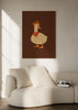 Cuadro decorativo de estilo minimalista y ilustración colocado en habitación infantil, pato cowboy con pañuelo rojo, modelo Bo the Cowboy Duck