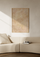 Cuadro decorativo de estilo minimalista y orgánico colocado en living, textura orgánica en tonos arena, modelo Pasto de Invierno