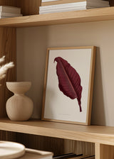 Quadro moderno com folha botânica em tons de bordeaux, para uma decoração de parede elegante e contemporânea. Disponível em kudeko.com