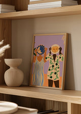 Cuadro decorativo de estilo orgánico y abstracto colocado en salón, ilustración artística del sol y la luna, modelo Sun a Moon