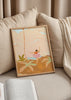 Cuadro decorativo de estilo orgánico y minimalista colocado en salón, escena tropical de escapada junto al mar, modelo The Great Escape
