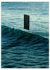 Cuadro collage surrealista de una ventana al espacio sobre el mar azul