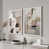 Conjunto de dos cuadros con formas orgánicas, líneas finas y composición en beige, gris, negro y blanco, de estilo abstracto. Disponible en kudeko.com