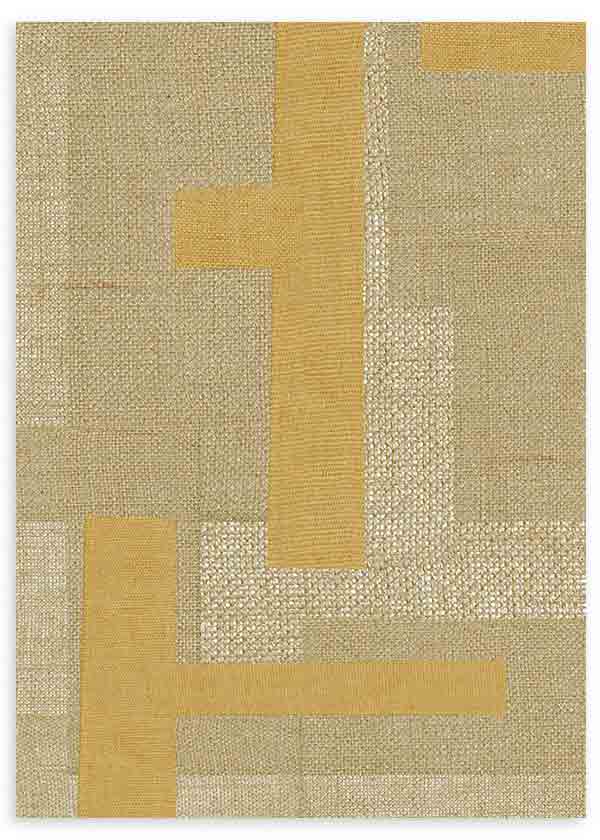 Gerahmtes Wandbild mit abstrakter Komposition aus überlagerten rechteckigen Blöcken, textiler Bildwirkung in Beige, Sand, Creme und Senf, im geometrischen abstrakten Stil. Erhältlich auf kudeko.com