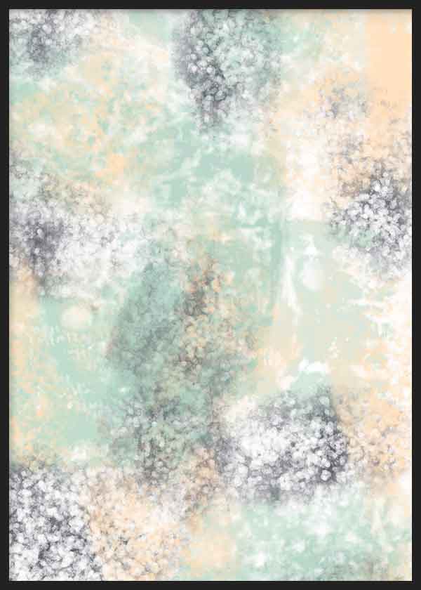 Cuadro con composición abstracta de manchas difusas en verde agua, beige, blanco y gris, con textura suave y atmósfera luminosa de estilo abstracto. Disponible en kudeko.com