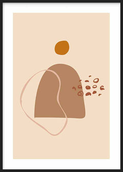 Cuadro con formas orgánicas abstractas en tonos beige, arena, terracota y marrón, con trazo curvo y detalles dispersos de estilo abstracto. Disponible en kudeko.com