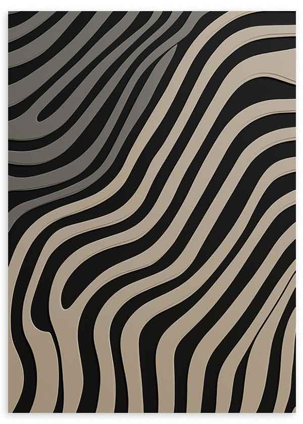 Cuadro de líneas onduladas negras y beige con patrón orgánico, contraste marcado y composición de estilo geométrico. Disponible en kudeko.com