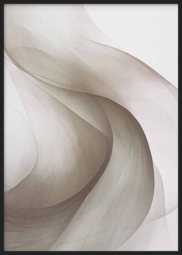 Cuadro con formas abstractas ondulantes y capas translúcidas en tonos beige, arena, topo y marfil, con composición suave y elegante de estilo abstracto. Disponible en kudeko.com