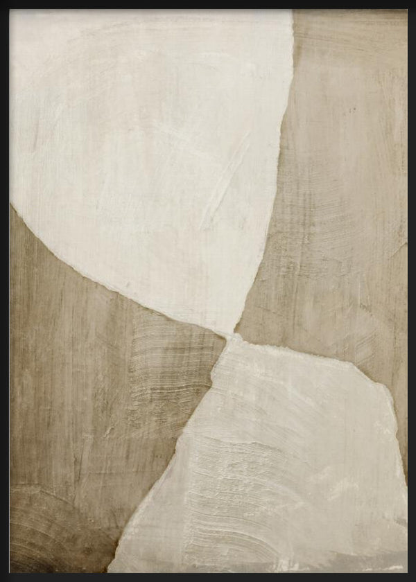 Wandbild mit organischen abstrakten Formen in Beige, Creme, Sand und Taupe, ruhige Komposition mit weichen Konturen im zeitgenössischen abstrakten Stil. Erhältlich auf kudeko.com