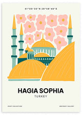 Cuadro Hagia Sophia (Santa Sofía), ilustración colorida. Una obra que te hará viajar a Estambul (Turquía) para ver la basílica más icónica de la ciudad