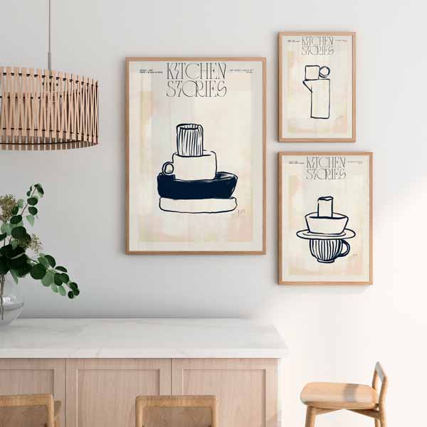 Cuadro de ilustración artística de tetera minimalista, ideal para cocina, estilo nórdico.