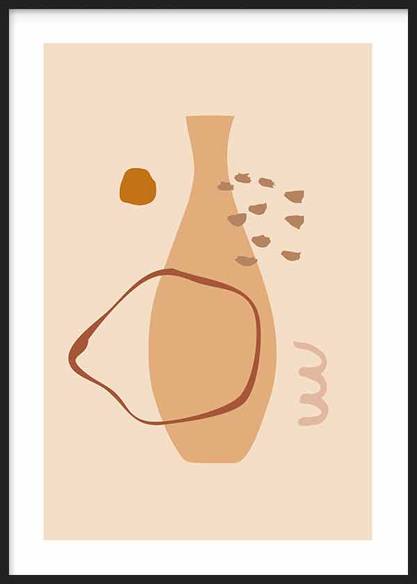 Cuadro de jarrón estilizado con formas orgánicas en beige, arena y terracota sobre fondo claro, de estilo abstracto. Disponible en kudeko.com