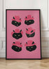 Cuadro ilustración de gato negro con sombrero vaquero rosa, tienda kudeko.com