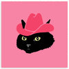 Cuadro ilustración de gato negro con sombrero rosa sobre fondo rosa, kudeko.com