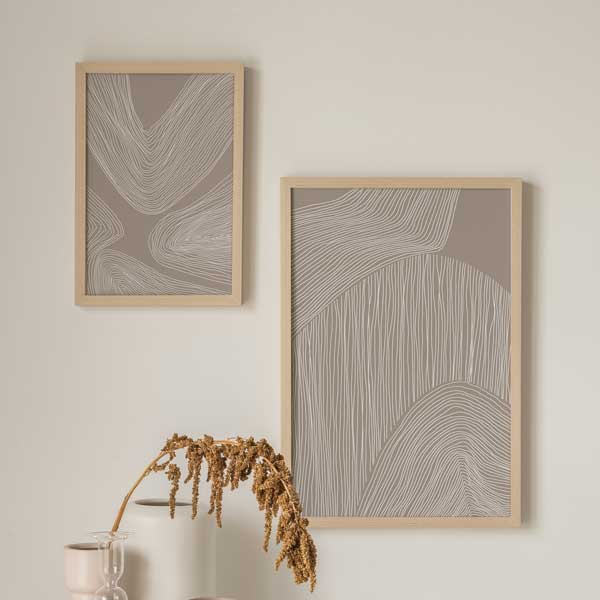 Conjunto de dos cuadros de ilustraciones abstractas, fondo beige