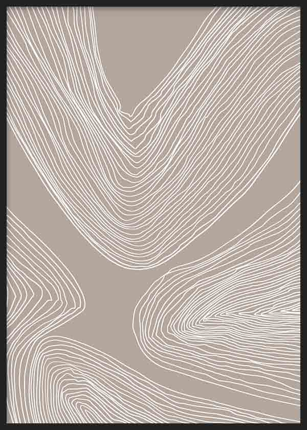 Cuadro abstraco y minimalista de trazos blancos y sobre fondo beige. Una obra sencilla y elegante que combinará muy bien en espacios nórdicos.