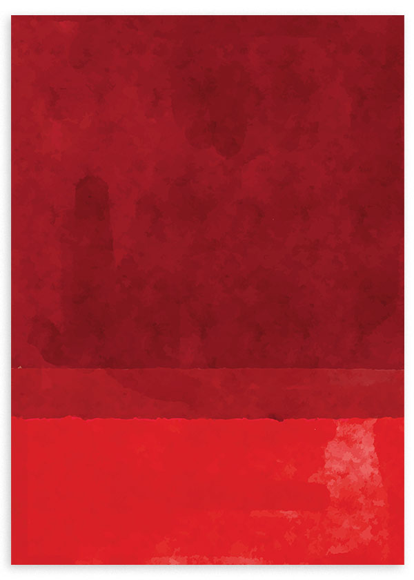 Tableau abstrait minimaliste dans des tons rouges avec texture effet aquarelle, pour une décoration murale contemporaine et épurée. Disponible sur kudeko.com
