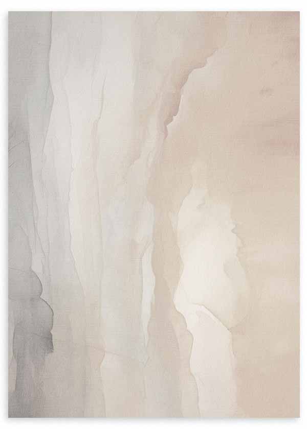 Cuadro con composición abstracta de capas suaves en beige, arena, marfil y gris claro, con formas difusas y estilo abstracto. Disponible en kudeko.com